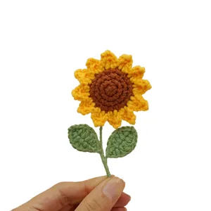Handmade crochet sunflower brooch finished product, cute yellow flower accessory for daily wear.