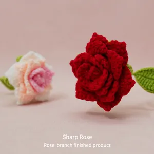 Handgemachte Gehäkelte Rosenblume Simulationsstrauß Künstliche Blumen Für Heimdekoration Valentinstag Geschenk