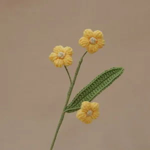 Handmade crochet yellow puff flower branch home decor exquisite detail shot display