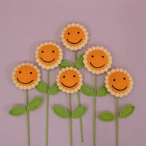 Handgemachte Häkel Sonnenblume Künstliche Blumenstrauß Süße Lchelnde Sonnenblume Gestrickte Blume Heimdekoration Geschenk