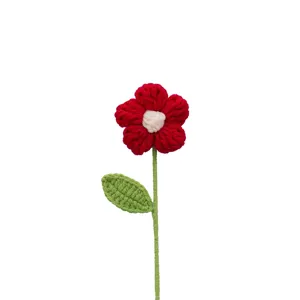 Handgemachte Häkeln Puffer Blume einzeln Stiel Strauß Wolle Garn Geschenk Verpackung Zubehör