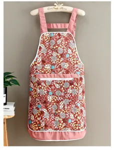 Floral canvas kitchen apron with pocket, pastoral style cooking apron for home use.