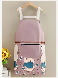 Waterproof kitchen apron with cute rabbit pattern, fleece hand towels and zipper pocket.