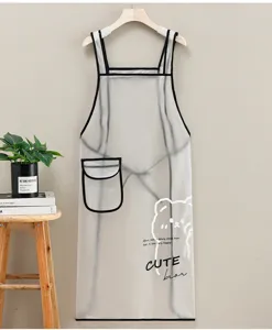 Transparent TPU waterproof apron with pocket, stylish clear design and cute bear print.