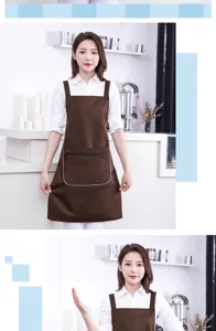 Waterproof and oil-proof kitchen apron for women, stylish brown workwear with zipper pocket.