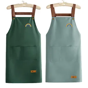 Delantal de cocina impermeable con tirantes cruzados y arco iris, resistente al aceite.