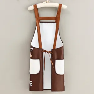 Grembiule da cucina impermeabile con tasche, elegante design da lavoro marrone per uso domestico.