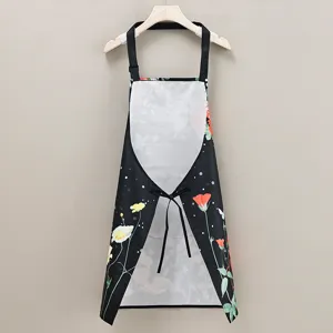 Waterproof floral kitchen apron for cooking, cute adult workwear with adjustable neck strap.