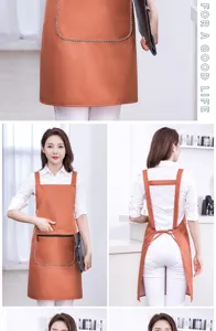 Waterproof kitchen apron for women, stylish orange cooking apron with pockets and zipper.