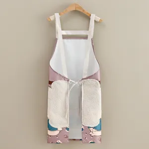 Waterproof kitchen apron with hand towels pockets cute cartoon print cooking workwear clean design