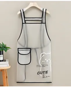 Transparent TPU waterproof apron detail showcasing cute bear print and black trim design.