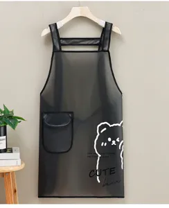 Transparent TPU waterproof apron with cute bear print, ideal for kitchen cooking and dishwashing work.
