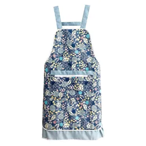 Household kitchen apron with floral pattern, anti-fouling canvas workwear for cooking baking.