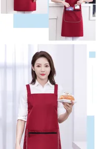 Waterproof oil-proof kitchen apron for women, stylish cooking workwear with zipper pockets.