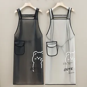 Transparent Waterproof TPU Apron Cute Bear Print Oil Proof Kitchen Cooking Bib For Women Household Restaurant Apron