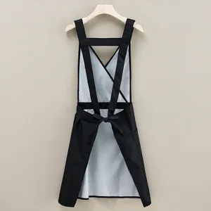 Black cross back waterproof kitchen apron cooking workwear adjustable straps durable fabric