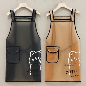 Transparent Waterproof TPU Kitchen Apron with Pocket Practical Oil-Proof Working Bib