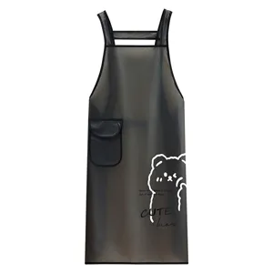 Clear waterproof apron for kitchen cooking, stylish translucent design with utility pocket.