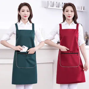 Waterproof oilproof kitchen apron for women, stylish cooking workwear with zip pocket.