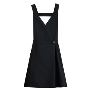 Black waterproof kitchen apron with cross-back and pockets, ideal for cooking and restaurant use.