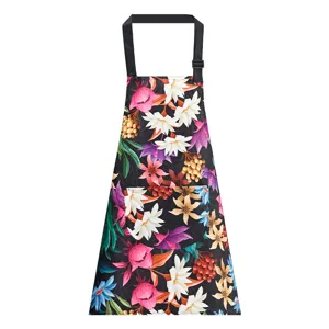 Waterproof kitchen apron for cooking, cute floral print with pocket and adjustable strap.
