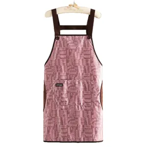 Waterproof kitchen apron with pockets and wiping towels, stylish plaid design for home cooking.