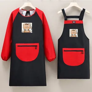 Ensemble tablier imperméable à manches longues noir rouge cuisine mignon design d'ours travail