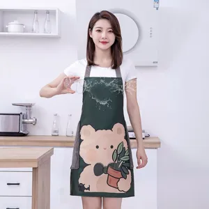 Waterproof oilproof kitchen cooking apron for women cute cartoon bear with hand wiping towels