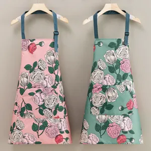 Grembiule da Cucina Impermeabile Anti-olio Con Tasca Cinturino Regolabile Stampa Floreale di Rose Vintage per Donna Cuoco di Casa