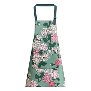 Grembiule da cucina impermeabile con stampa floreale, cinghie regolabili e tasca frontale.