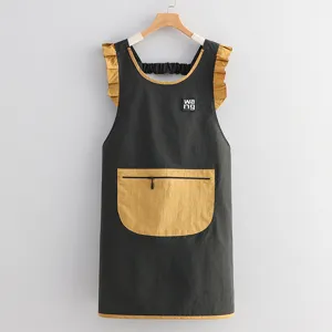 Waterproof stylish kitchen apron with ruffles and zip pocket for baking and home cooking