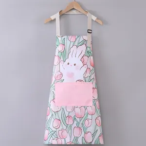 Süße Kaninchen Tulpen Druck Leinwand Kochschürze mit Tasche für die Heimküche.