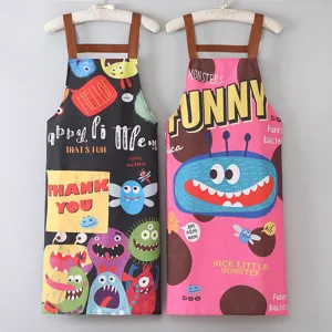 Lindo Delantal de Lona Impermeable con Monstruo de Dibujos Animados para Mujer Cocina Anti-Manchas Sin Mangas Babero