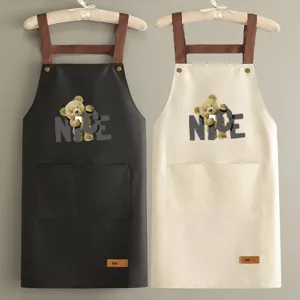 Grembiule Da Cucina Impermeabile E Olio-Resistente Con Tasche Carino Motivo Lettera Orso Cinturino Regolabile Per Uomini Donne Cottura Casa