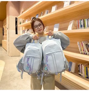 Candy color minimalist casual school backpack large capacity travel hiking book bag for women