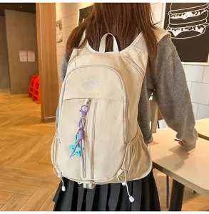 Casual canvas backpack for women and men, lightweight daily travel daypack with multiple pockets.