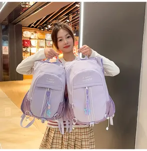 Minimalist candy color backpack detail showing large capacity, pockets and adjustable straps.