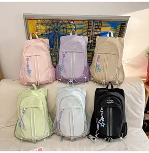 Candy color casual sports backpack with star pendant, large capacity travel school bag.