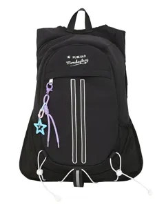 Minimalist black backpack for women and men, large capacity travel and sports book bag.