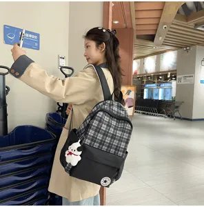 Mochila escolar de cuadros elegante para estudiantes, mochila de viaje ligera y casual.