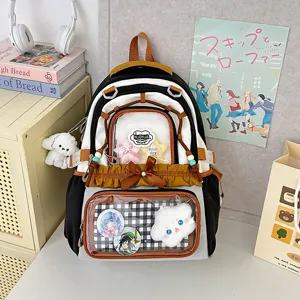 Sac à dos Ita style japonais avec nœud, dentelle plissée et grande capacité.