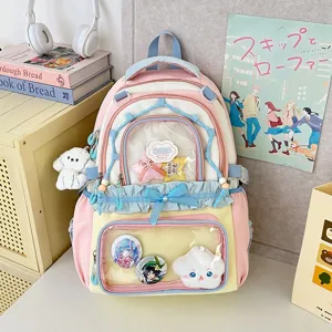 Sac à dos ita style japonais mignon cartable pastel avec fenêtre transparente grande capacité
