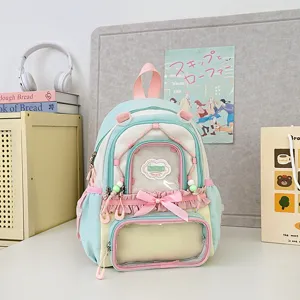 Joli sac à dos ita pastel de style japonais avec fenêtre transparente et nœud, grande capacité.