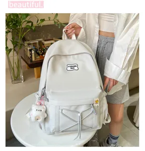 Casual student backpack Korean style school bag with multiple pockets and durable fabric daily use.