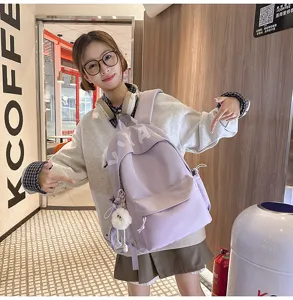 Korean INS sweet style backpack cute casual travel backpack cream purple school bag for women
