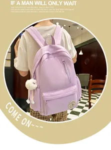Lightweight Korean style canvas backpack for women school students casual cute book bag purple