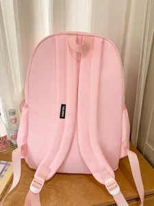 Pink school backpack for teen girls casual simple student book bag daily college style rucksack