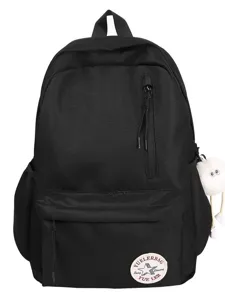 Black canvas backpack Korean style school book bag for students casual lightweight daypack