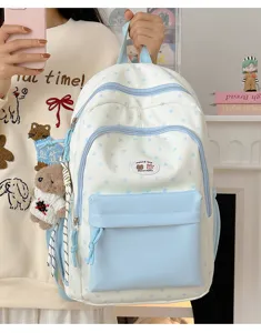 Cute blue and white star backpack sweet student casual large capacity daily double shoulder bag