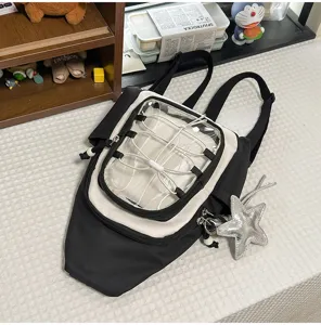 Color-blocked transparent window ita backpack, stylish daily chest bag and versatile student daypack.